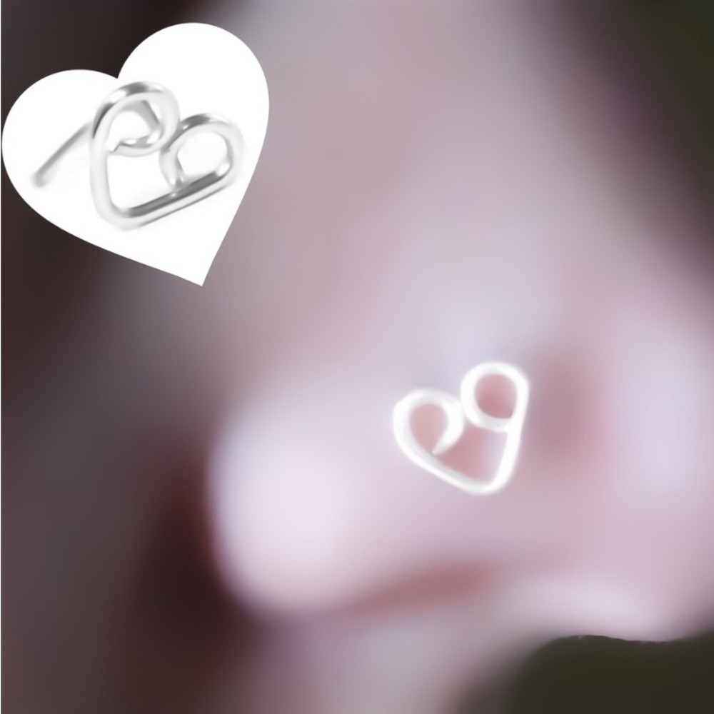 3 x heart nose stud - l shaped